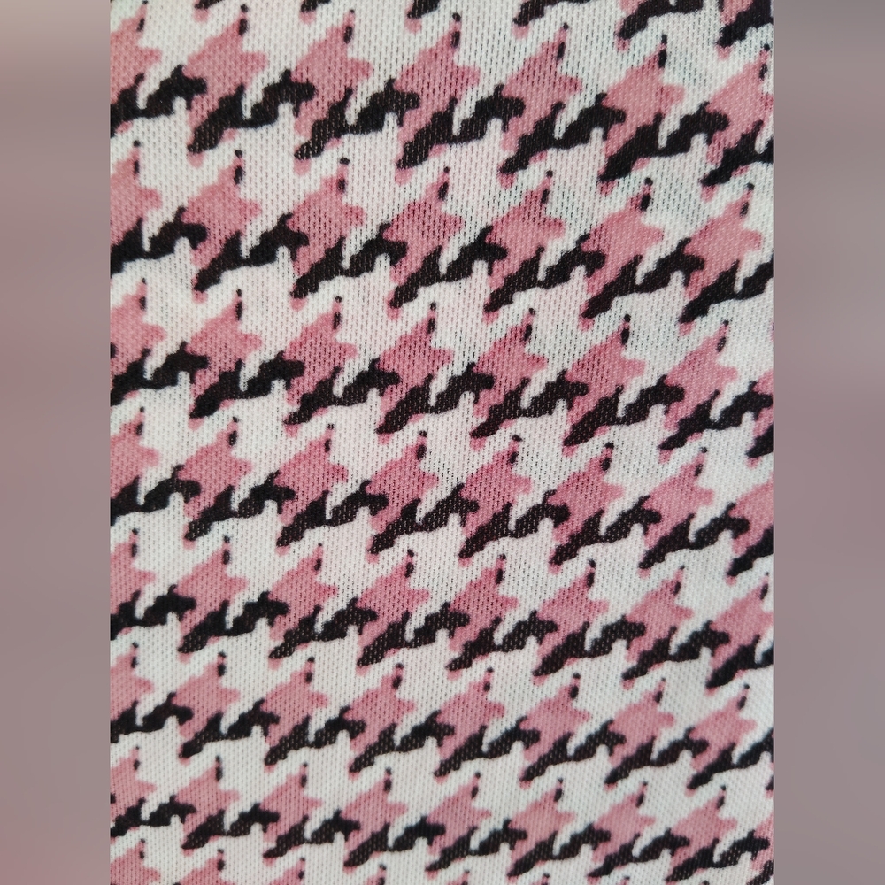 WHBM Women's Pink Houndstooth Ruched Mesh Top sz L - Picture 3 of 7